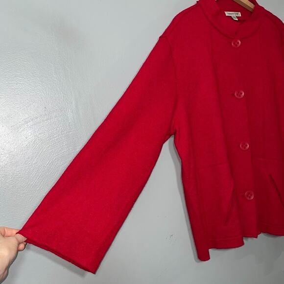 Coldwater Creek Boiled Wool Jacket Plus Sz 2X Cherry Red Preppy Lagenlook Artsy - Picture 2 of 12